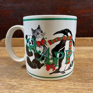 Schmid Gordon Fraser 1986 Happy Holidays Christmas Animals Cat Penguin Mug